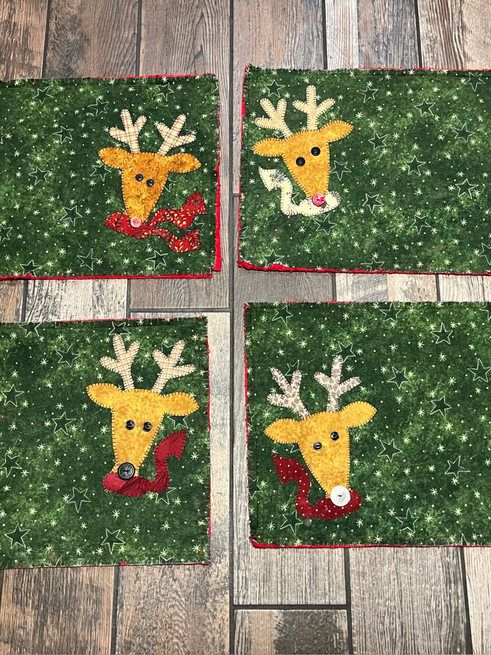 Festive Reindeer Holiday Fabric Placemats - Set of 4